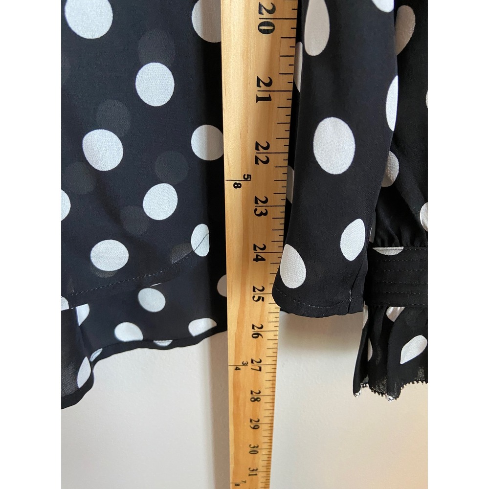 L'AGENCE Black White Polka Dot Silk Ruffle Blouse V-Neck Button Down Small - Picture 6 of 8